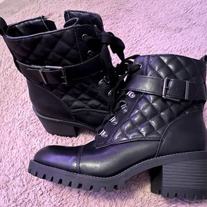 Madden girl black combat heeled boots